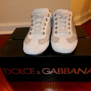 Dolce & Gabbana stone suede lace up rhinestone sneakers